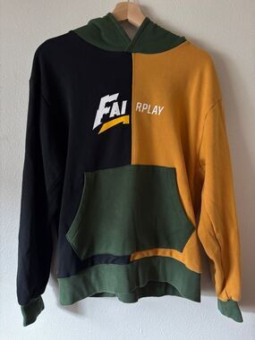 FairPlay Urban Outfitters Skater yellow green patchwork hoodie Size medium